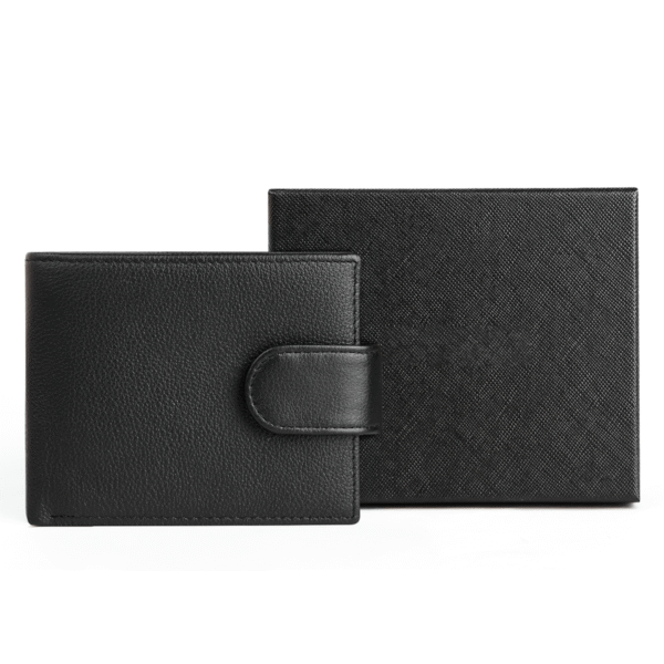 Mens Genuine Leather Wallet with Snap Closure (Black)