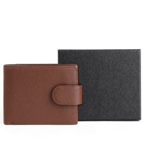 Mens Genuine Leather Wallet with Snap Closure (Brown)
