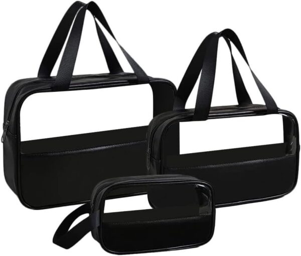 Minimalistic Toiletry/Cosmetic Travel Bag - 3 Piece Set(Black)