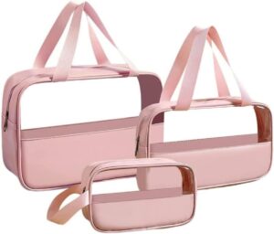 Minimalistic Toiletry/Cosmetic Travel Bag - 3 Piece Set(Pink)