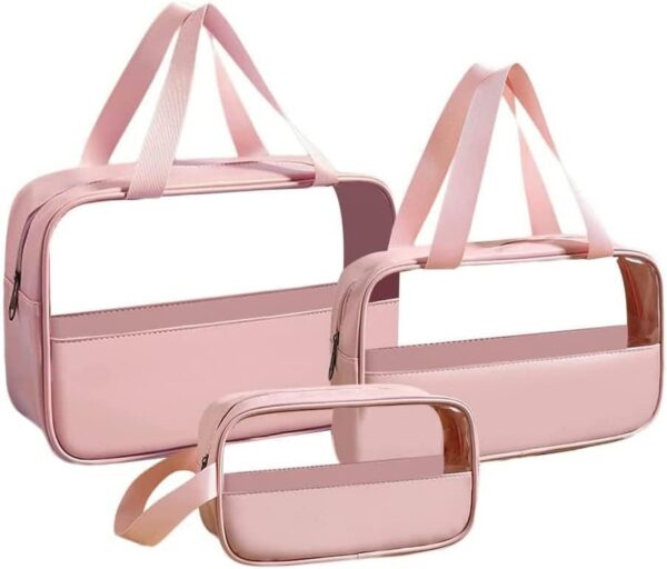 Minimalistic Toiletry/Cosmetic Travel Bag - 3 Piece Set(Pink)