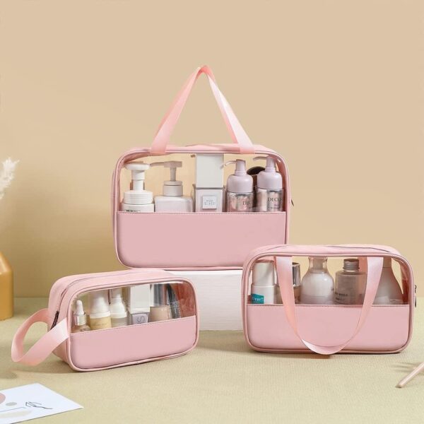 Minimalistic Toiletry/Cosmetic Travel Bag - 3 Piece Set(Pink)